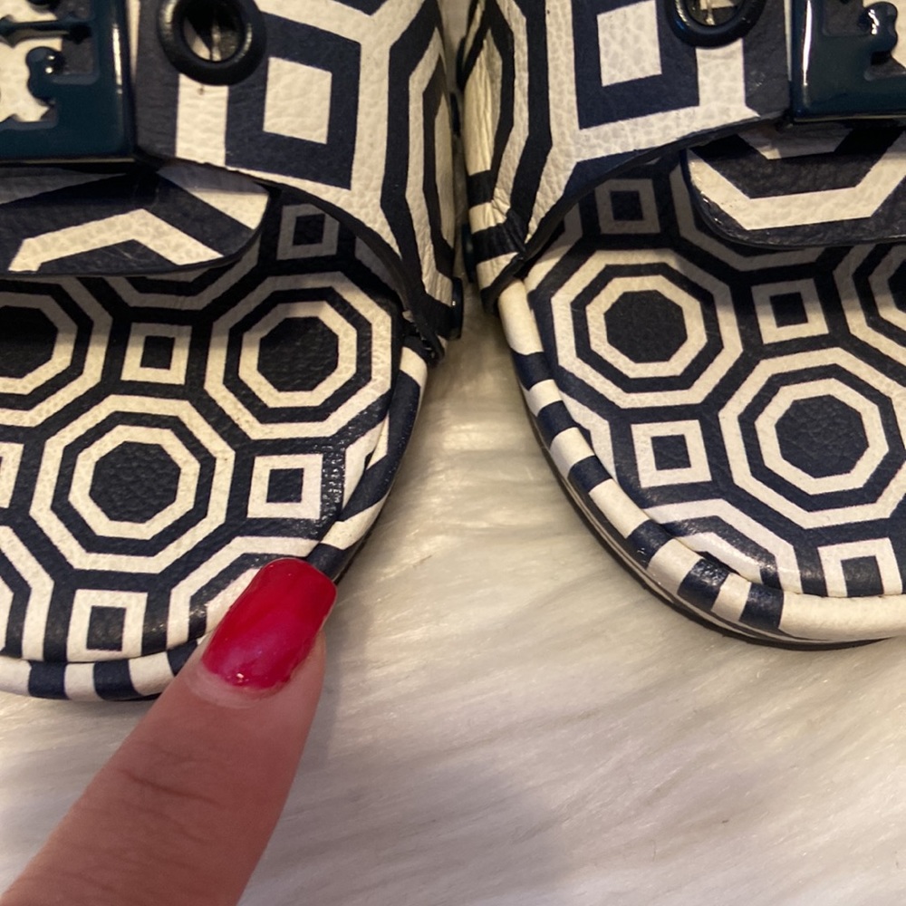 Tory Burch Noah Navy Leather Slides Size 7 1/2 - Picture 5 of 16